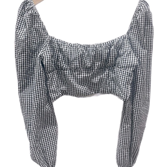NWOT Princess Polly Long Sleeve Crop Top in Black & White Gingham Print Size 6 - Picture 4 of 6
